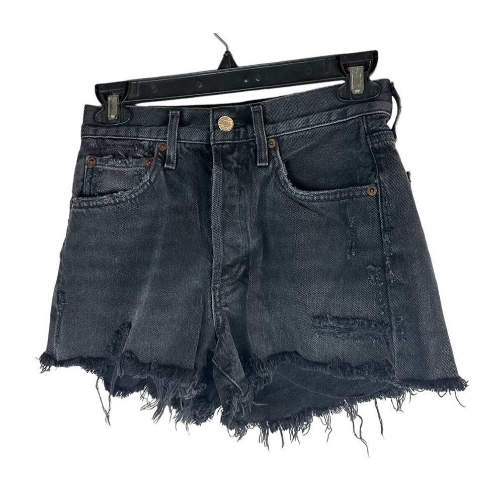 Agolde Parker Short Cut Off Raw Hem Distressed Shorts Button Fly Black Size 23 - Picture 5 of 13